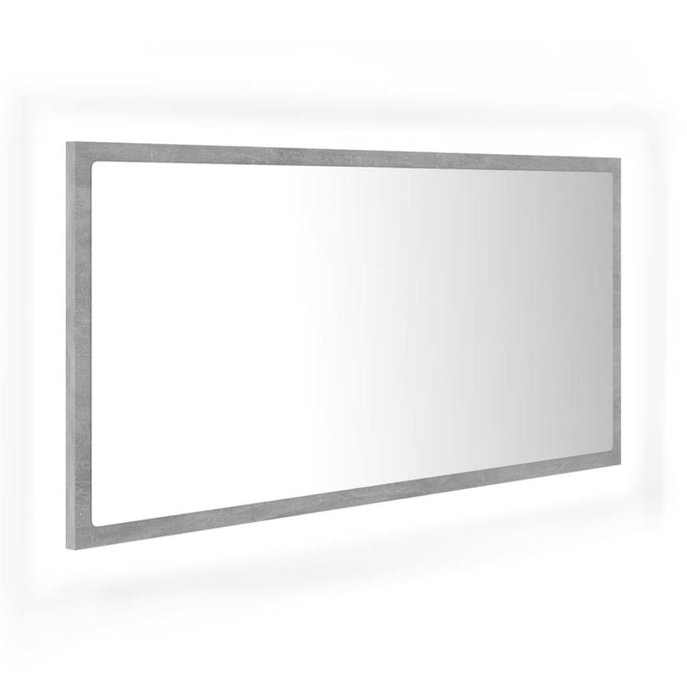 Vidaxl Kúpeľňové zrkadlo s LED, betónovo sivé 90x8,5x37 cm, akryl
